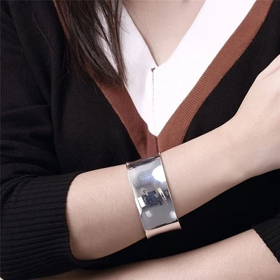 New Solid 925 Sterling Silver Wide Cuff Bangle Open Bracelets Lady's Gifts - Image 1 of 4