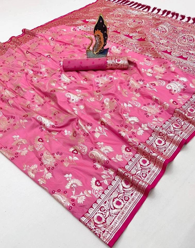 Sari de seda Gadwal con borde de contraste rico pallu indio boda fiesta ropa sari Foto 1 de 1