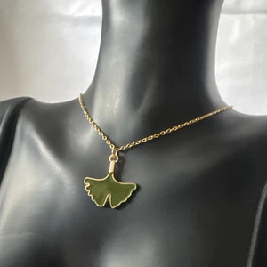 Collana catena rivestita in oro 18 carati foglia di ginko verde nuova 18" - Foto 1 di 4