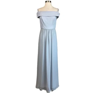 Adrianna Papell Women's Formal Dress Size 8 Blue Off the Shoulder Chiffon Gown - Picture 1 of 9