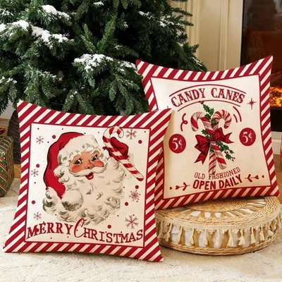 INICIO Juego de 2 Fundas de Almohada Rojo Navidad Decoración Bastón de Caramelo 18x18 Foto 1 de 4