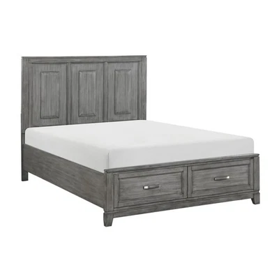 Gray Finish Queen Platform Bed w/Storage Drawers Wooden Bedroom Furniture 1p - Image 1 of 4