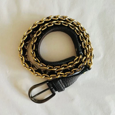 Miu Miu Vintage Brown Leather Chain Belt 85/34 Gold-Tone Hardware 5C8324 Luxury - Image 1 of 4