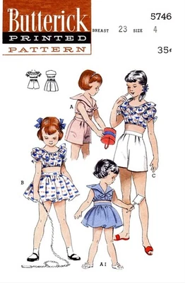 BUTTERICK 5746 Pattern Sailor Ruffled Cropped Top Skirt Shorts 2pc Sunsuit - Image 1 of 4