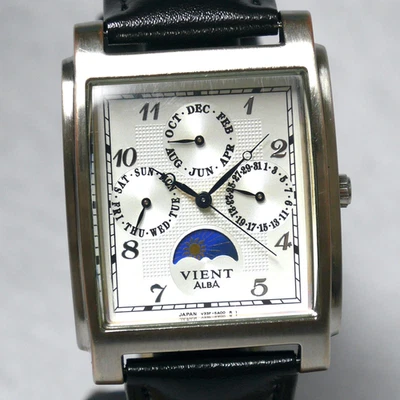 SEIKO ALBA VIENT Square Watch V33F 1985 White Sun & Moon Triple Calendar Japan - image 1 of 4