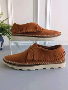 Clarks Fringed Moccasin Lace-ups Rust Tan Suede Women's Size UK 5D Unworn - Picture 1 of 24