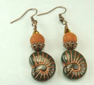 Lampwork Muschel Ohrringe mit gebrannter orange Lava Handarbeit Ohrringe Boho Chic - Bild 1 von 1