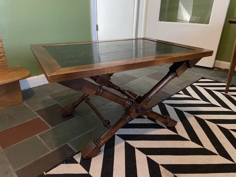 Mid century slate and pecan nautical table Isiah Jefferson Ship End Side Table Cover