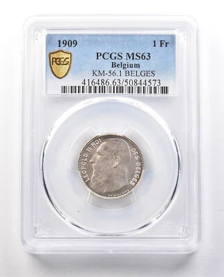 1909 Belgium 1 Franc KM-56.1 MS63 PCGS *1316 - Image 1 of 3