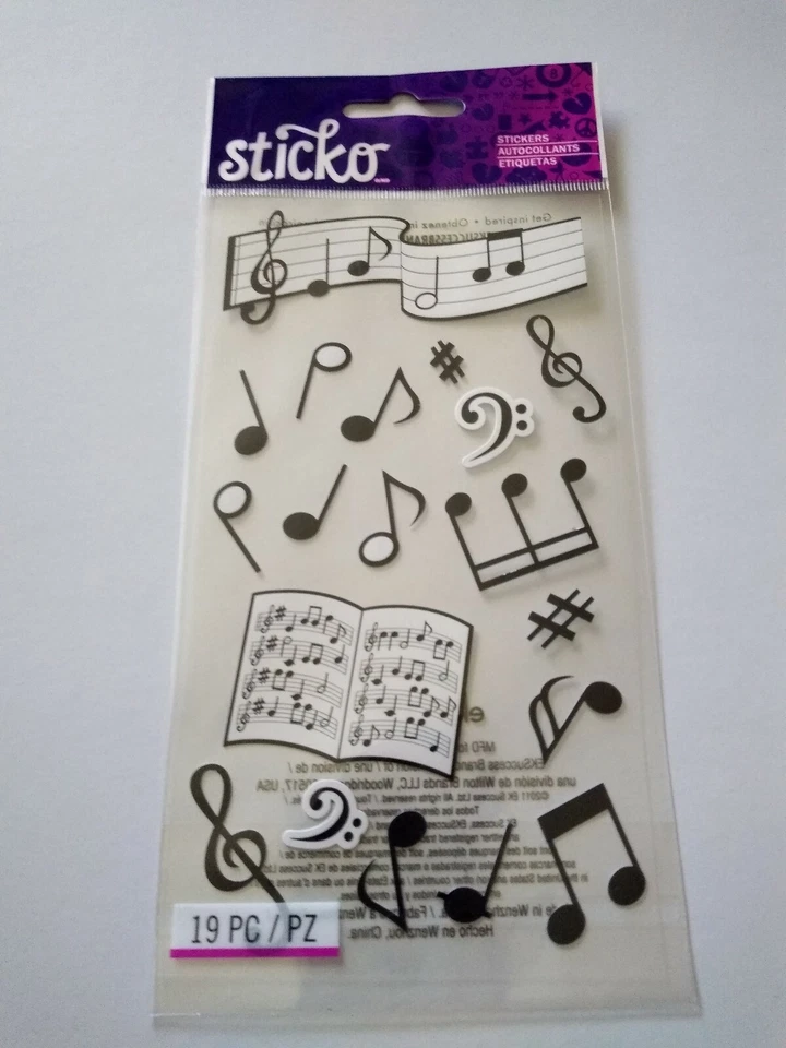 Scrapbooking Stickers Sticko Silhouette Music Notes Black White Book Band