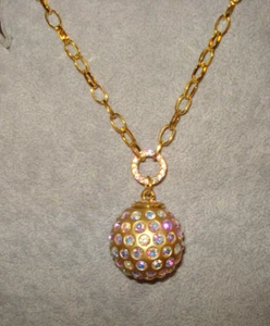 AB Rhinestone Large Gold Disco Ball Pendant Necklace Bling Bling!! - Picture 1 of 5