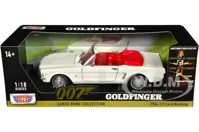 1964 1/2 FORD MUSTANG WHITE 007 BOND GOLDFINGER 1/18 DIECAST BY MOTORMAX 79833 - Image 1 of 4