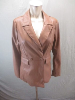 Blazer longo bebe tamanho 6 feminino marrom lapela bolso de dois botões couro sintético 325 - Imagem 1 de 4