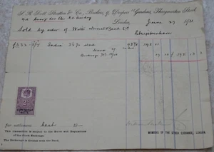 Sale of Stock Sheet for £632 from 1911 with Contract Note Stamp India-related - Picture 1 of 1