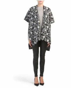 NWT IPERICO Made In Italy Wool Shawl Grey Floral Kimono Cardigan Sweater Ruana - Picture 1 of 3