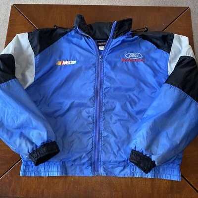 Jaqueta quadriculada bandeira esportes Nascar Ford corrida corta-vento casaco com capuz M azul - Imagem 1 de 4