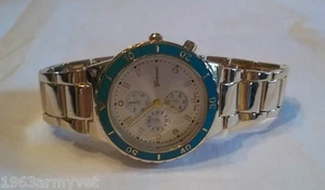 NEW Ladies Geneva Chronograph Goldtone Blue Boyfriend Submariner Watch + Battery - Picture 1 of 3