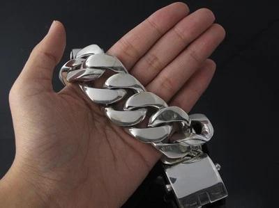 10" 500g HEAVY CHUNKY BIKER CUBAN CURB CHAIN STERLING SILVER 925 MEN'S BRACELET - Image 1 of 4