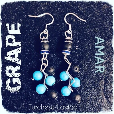 orecchini donna pendenti in argento 925 e perle Di Turchese E Pietra Lavica - Immagine 1 di 2