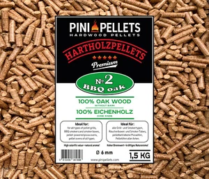 PINI Hartholzpellets № 2 BBQ Oak 1,5 Kg Grillpellets zum Grillen Räuchern Smoken - Bild 1 von 3