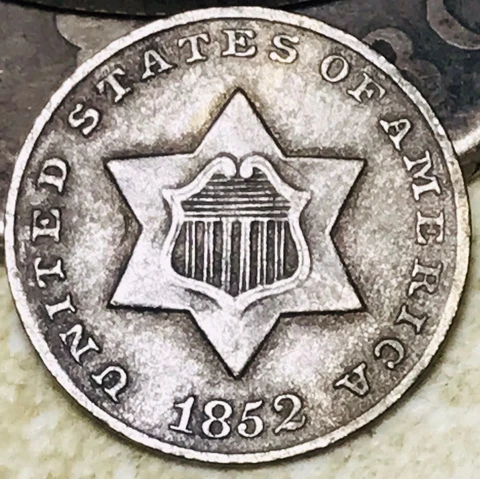 1852 Three Cent Silver Piece Trime 3c Type 1 Ungraded Dark US Coin CC18560 Cover