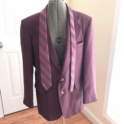 Abrigo deportivo John Blair para hombre mezcla de lino borgoña 2 botones traje chaqueta con corbata Foto 1 de 4