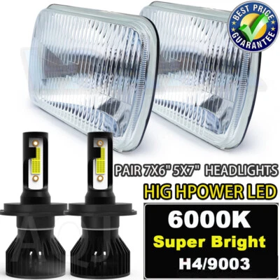 Pair 5x7" 7x6" LED Headlights DRL For Ford E-150 E-250 Econoline Van Club Wagon — 第 1/4 张图片
