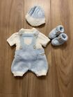 hand knitted baby sets 0-3 months. Baby Blue And White.