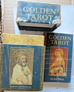 JUEGO TAROT DORADO DE KAT EN CAJA NEGRA, 2 CARTAS DAÑADAS, USADO - Imagen 1 de 10