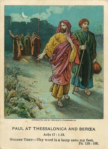 Christian Picture Lessons Antique Religious Card Paul Thessalonica Bercea 1903 - Picture 1 of 2