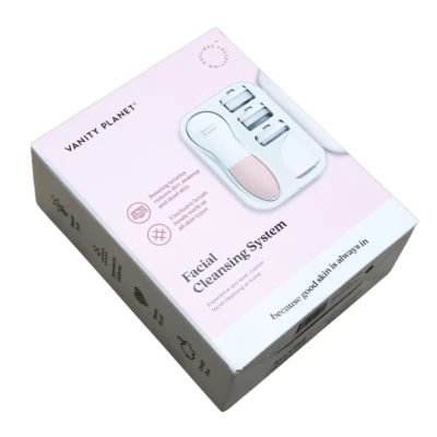 Sistema de limpieza facial Vanity Planet giratorio tres cabezales de cepillo blanco y rosa Foto 1 de 4