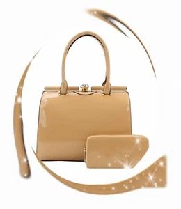 HANDBAG SET tan/nude color handbag and wallet set with shoulder strap - Picture 1 of 3