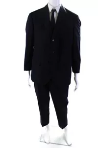 Brunello Cucinelli Mens Buttoned Collared Blazer Pants Suit Set Navy Size EUR52 - Picture 1 of 12