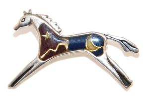 Relios Carolyn Pollack 925 Sterling Silver Enamel Moon Star Horse Brooch Pin - Picture 1 of 5