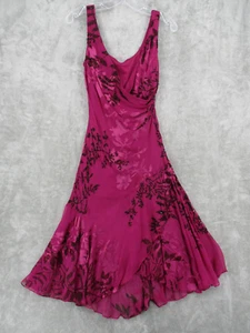 Vintage Dress XS Fairy Floral Beaded Asymmetric Silk Evening Event Magenta Pink - Picture 1 of 14