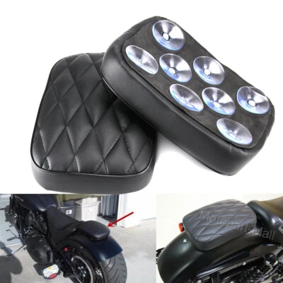 Black Rear Passenger Pillion Pad Seat 8 Suction Cup For Harley Cruiser Chopper - Image 1 of 4