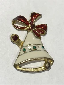 Vintage Brooch Pin SFJ Gold Red White Green Enamel Bells Christmas- No Pin - Picture 1 of 7