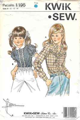 Vintage Kwik Sew Sewing Pattern # 1195 Girls' Blouse w Ruffles Sizes: 8-10-12-14 - Image 1 of 3