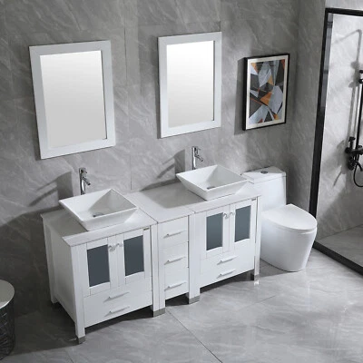 Tocadores de baño dobles 60" armario cerámica recipiente fregadero espejo con grifo combinado Foto 1 de 4