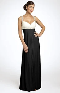 JS Boutique Beaded Crisscross Matte Jersey Gown Sz 4 Black Ivory - Picture 1 of 2