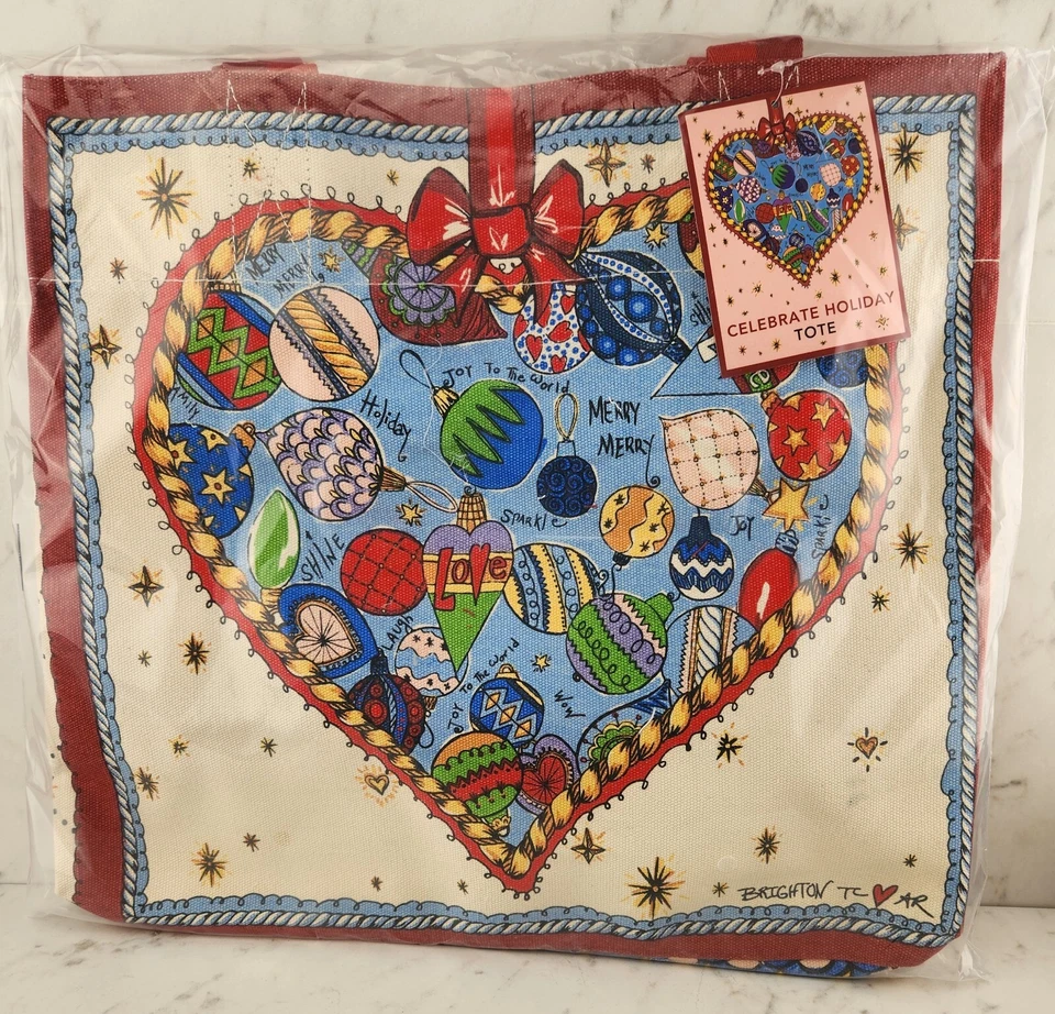 Brighton Celebrate Holiday Tote Bag Sack Heavyweight Canvas Xmas Ornaments