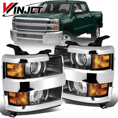 Faros cromados con bombilla para Chevy Silverado 2500HD 3500 HD 2015-2019 izquierda y derecha Foto 1 de 4
