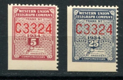 USA Western Union 1934 • 5 and 25 c. telegraph Co. MNH OG VF (US-0778) - Image 1 of 2