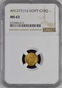 EGYPT - OTTOMAN , GOLD 10 QIRSH SULTAN ABDUL AZIZ 1277/12 AH NGC MS 63 , RARE15 - Picture 1 of 2