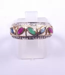 Ring 9 carat yellow gold size O Sapphire Ruby Emerald - Picture 1 of 7