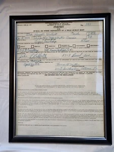 ODD Fellows IOOF Funeral Cementerio Entierro Cuerpo Remoción Permiso Funerario DQO Antiguo - Imagen 1 de 6