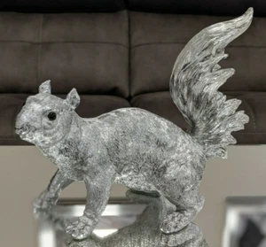 Silver Electroplated Effect Squirrel Woodland Animal Ornament Figurine Modern - Picture 1 of 6