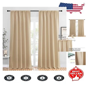 Art Deco Room Darkening Drapes - Thermal Insulation, 52"W x 95"L, Biscotti Beige - Picture 1 of 12