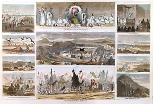 ARABIA / MECCA: Great Mosque and Kaaba with 10 scenes around. Genuine print 1865 - Picture 1 of 1