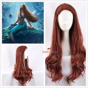 Movie Little Mermaid Ariel Cosplay Wig Women Curly Brown Red Wigs with Braids - Picture 1 of 7